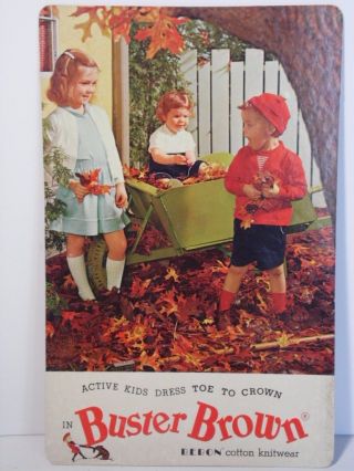 1960s Buster Brown Double Sided Shoes Clothes Advertising Sign Children Playing