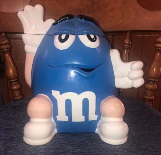 M&m Vtg 1998 Benjamin Medwin Blue Ceramic Cookie Jar Candy Treats Stash Canister