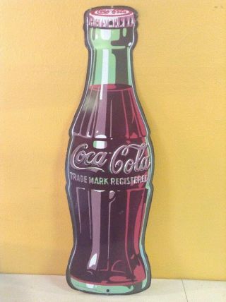Vintage Large 40 " Embossed 1995 Metal Tin Coca Cola Bottle Sign