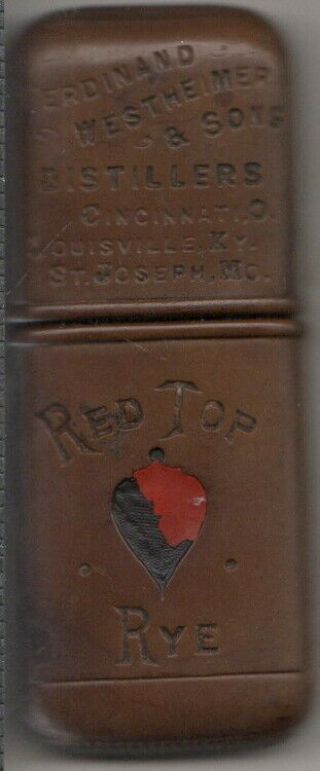 1890s Ferdinand Westheimer & Sons Distillers Red Top Rye Gutta Percha Match Safe
