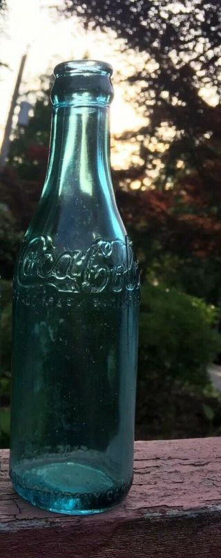 Old 1906 Canadian Straight Sided Script Coca Cola Bottle Corn Flower Blue Color