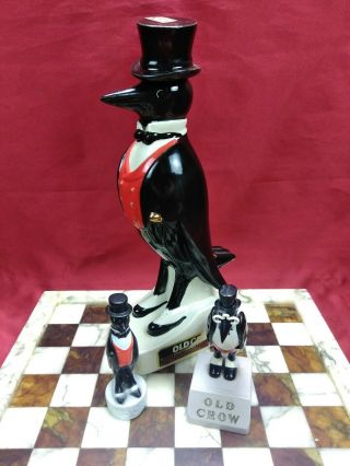 Vintage Old Crow Ceramic Decanter,  Advertising Figurine,  & Bottle Topper Rare