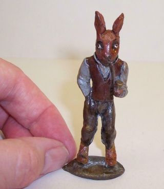 Cold Painted Bronze Vintage Rabbit/hare Anthropomorphic Miniature Pipe Smoking