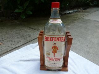 Vintage Beefeater Gin Large Display Bottle & Stand Liquor Store Bar Empty Bottle