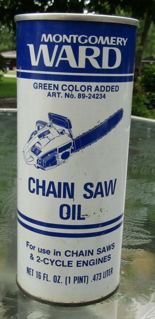 1970s Montgomery Ward Chain Saw Oil Full 16 Oz.  Can Sae 30 Mower Snowmobile Look