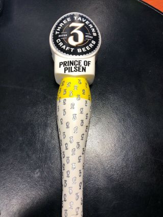 Rare Three Taverns Prince Of Pilsen Craft 10.  5 " Draft Beer Keg Tap Handle