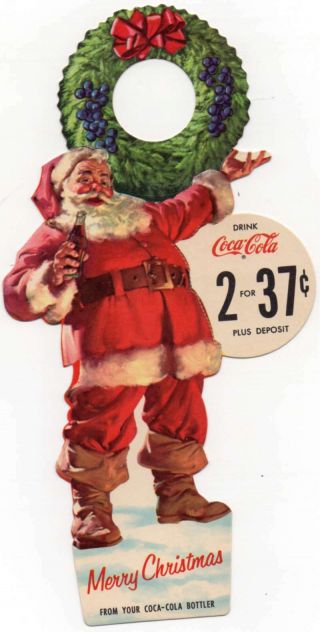 Christmas Greetings Die Cut Santa Claus Coca Cola Advertising Vintage Je229171