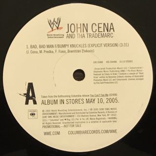 John Cena Tha Trademarc Bad Bad Man 12” Vinyl Promo Columbia Cas55448 Rare Wwe