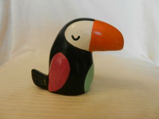 Cast Plaster Toucan Bird Figurine,  Black Blue,  Pink & Orange 5.  5 " Tall