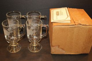 Vintage Nestle Nescafe World Globe Irish Coffee Pedestal Footed Mugs Four