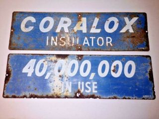 (2) Vintage Ac Spark Plug Coralox Sign 30 " X 9 " Metal Gas Station Auto 1940s Rare