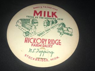 Old Hickory Ridge Farm Dairy 4 " Bottle Cap Top Cream Milk Stockbridge Michigan