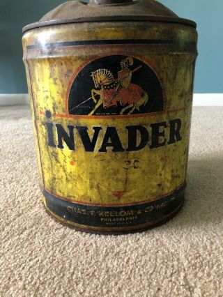 Vintage Invader Motor Oil Gas Service Station 5 Gallon Can Knight Graphics Rare