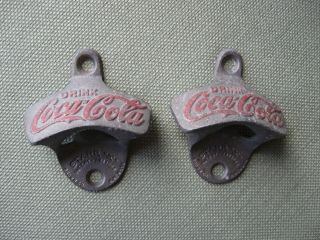 Pair 2 Vintage Starr " X " Drink Coca - Cola Bottle Opener Wall Mount Patina Xlnt