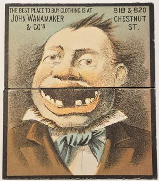 John Wanamaker Co.  Double Sided Changing Faces Very Rare Metamorphic Trade Card