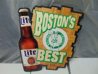 Miller Lite Beer Boston Celtics Basketball Metal Display Sign Parquet Floor 28 "