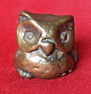 Vintage Small Solid Brass Owl 1 - 1/2 " Tall