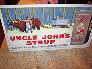 Antique Uncle Johns Syrup Sign " The Donaldson Litho Co " Newport Ri 21 " X 11
