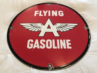 Vintage Flying A Gasoline Porcelain Sign,  Gas Station Pump Plate.  Motor Oil Fuel