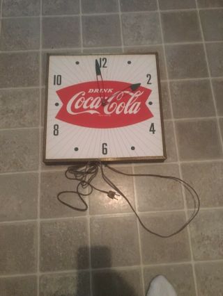 1950s Vintage Coca Cola Fishtail Electric Clock Mfg Pam Clock Co,  No Glass