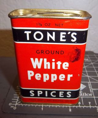 Vintage Tones Ground White Pepper 1 3/8 Oz.  Spice Tin,  Great Colors,  Shaker Lid