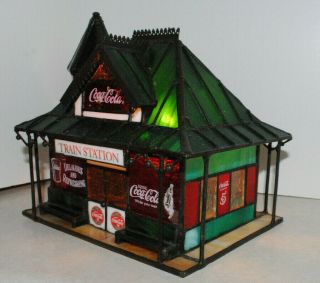 Franklin Coca - Cola Train Station Lighted Stained Glass Store 4