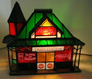 Franklin Coca - Cola Train Station Lighted Stained Glass Store 6