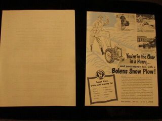 Vintage advertising Brochure paper Bolens Snow blower removal products plow 2