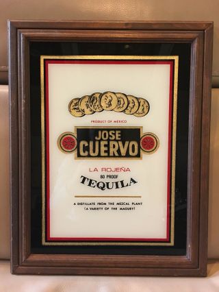 Jose Cuervo Tequila Wood Framed Glass Bar Pub Advertisement Sign