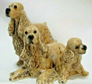 Three (2.  5 ") Cocker Spaniel Dog Figurines Textured Trim; Mom,  Dad,  Puppy Family