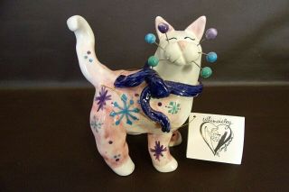 Whimsiclay Pink Ceramic Cat Figurine By Amy Lacombe (14t037)