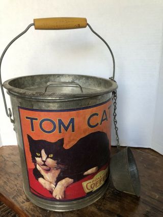 Rare Vintage Tom Cat Can Metal Tin Canister Food Storage Container Large 10” H