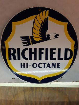 Richfield Hi - Octane Porcelain Enamel Coated 18 Gauge Steel Advertising Sign
