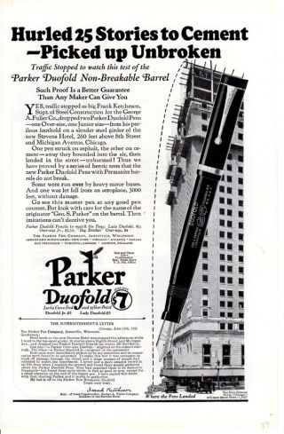 1926 Vintage Print Ad Parker Pen Stevens Hotel Chicago Resolute Hamburg Line
