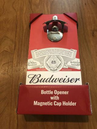 Budweiser Bottle Opener With Magnetic Cap Catcher Red