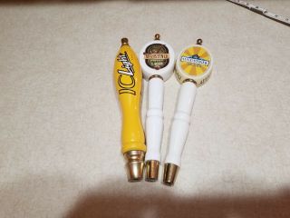 3 Beer Tap Pull Handles 2 Different Augustiner Taps & 1 I.  C.  Light Iron City