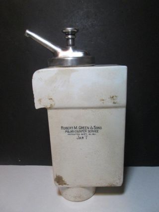 Antique Porcelain 1911 Robert M.  Green & Sons Polar " Jar 1 " Syrup Pump & Container