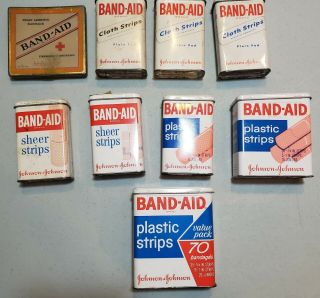 9 Vintage Antique Band - Aid Advertising Tins Boxes