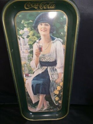 Drink Coca Cola Tin Serving Tray Flapper Autumn Girl Vintage 1921 Advertising