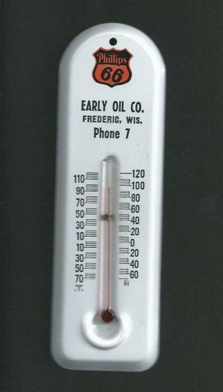 Vintage Phillips 66 Metal Thermometer,  Petroliana,  Gas,  Oil.  Early Oil Co.  Wisc