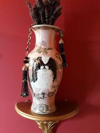 Japanese Chin Vase Hand Hand Painted Pink Lavender Floral