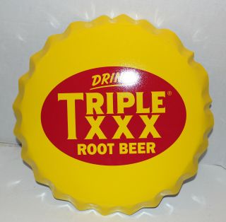 Vintage Drink Triple Xxx Root Beer Soda Bottle Cap 16 " Metal Sign,  Gas Station