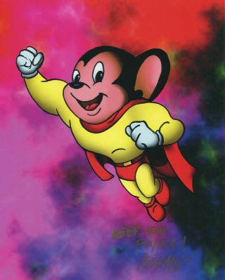 Mighty Mouse Signed Autograph 11x8.  5 Fun Retro Style Tribute Print With Pj
