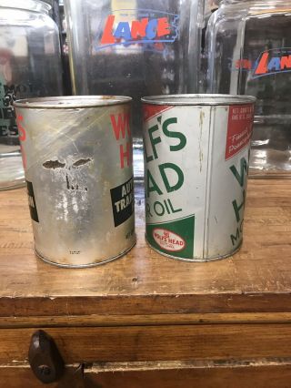 2 VINTAGE WOLFS HEAD OIL CANS Sign Standard Sinclair Shell Esso Texaco Mobil Stp 4