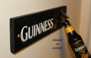 Wooden Guinness Plaque Beer Sign Wall Mounted Bottle Opener Man Cave Bar Rustic