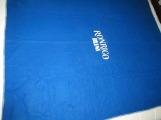 Vintage Ronrico Rum Faribo Wool Blanket Blue Travel Car Picnic Couch Throw Ec