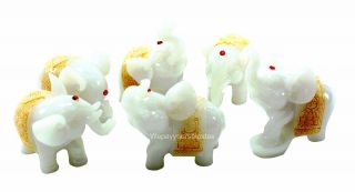 Feng Shui Set Of 6 White Elephant Trunk Statues Wealth Figurine Gift Home Decor