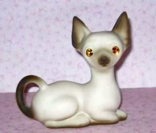 Vintage Siamese Cat Yellow Rhinestone Sparkler Eyes Roselane California Pottery