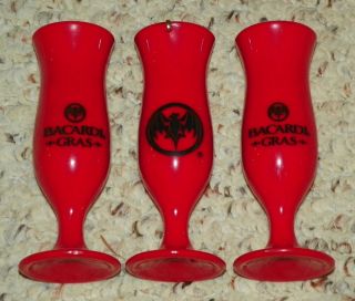 Bacardi - Bacardi Gras Shot Glasses W/ Carry / Necklace Strap Clip (x3) - Red
