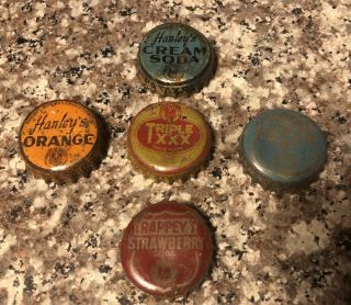 5 Vintage Cork Louisiana Soda Pop Bottle Caps Hanley’s Trappey’s Triple Xxx
